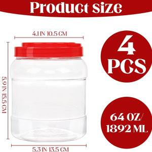 Tarro de plástico PET transparente con tapa de rosca de PP Contenedor de almacenamiento redondo de grado alimenticio de 1892ml para dulces, café, té, aperitivos - Product Image 2