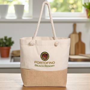 Sac fourre-tout en jute personnalisé RenewaRipple Sac à provisions à bandoulière écologique pour femmes Sac promotionnel réutilisable - Product Image 4