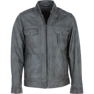 100% แจ็คเก็ตหนังผู้ชายคอตั้งแขนยาวสำหรับฤดูหนาวดีไซน์ตามสั่ง - Product Image 1