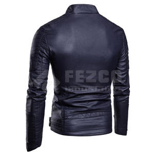 Chaqueta de invierno clásica de cuero ajustada para hombre con cuello levantado para clima frío con colocación frontal del logotipo - Product Image 3