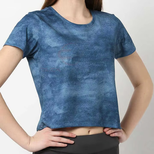 Camiseta de mujer en blanco liso más vendida para adultos, camisetas de lavado ácido para mujer de bajo precio en Color sólido con diseño personalizado - Product Image 1