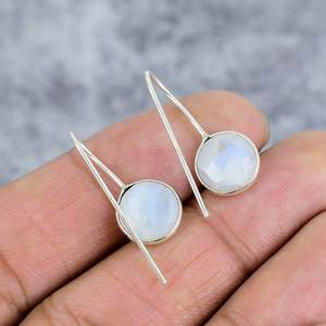 Boucles d'oreilles en argent sterling 925 pour femmes en forme de pierre de lune arc-en-ciel Boucles d'oreilles en fil de pierre précieuse à la mode pour les fêtes Idée cadeau! - Product Image 4