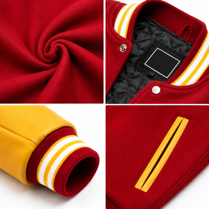 เสื้อแจ็คเก็ตวาร์ซิตี้สีแดงและสีเหลืองสำหรับผู้ชาย พร้อมโลโก้ M ปัก คอปกแบบพับได้ ทรงปกติ สไตล์เพรปปี้ เหมาะสำหรับใส่ในฤดูใบไม้ร่วง - Product Image 6