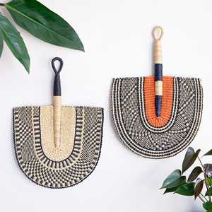 Éventails portables en herbe de mer, éventail à main en herbe de mer, décoration murale en paille de raphia naturelle - Product Image 4