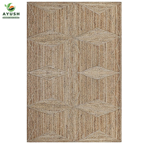 Tapis rustique commercial fait main en jute et coton écologique, rembourré et lavable pour chambre et salon - Product Image 2