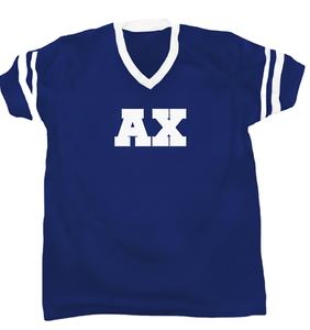 Camiseta de Sororidad Alpha Chi Omega con Cuello en V y Letras Griegas Bordadas, Jersey Deportivo Personalizado para Mujeres y Hombres - Product Image 2