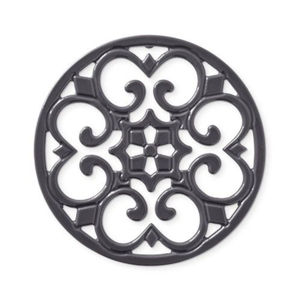 Modern Round Iron Trivet Vintage Decorative Kitchen Dining Table Hot Pot <b>Holder</b> with Ornate Scrollwork Design and <b>Pan</b> Mat - Product Image 4