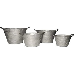 Bac à plantes rond moderne en métal galvanisé avec poignées, seau en acier galvanisé pour la décoration intérieure et extérieure, jardin et ferme - Product Image 1