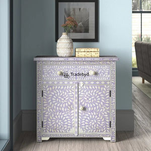 Table à tiroirs latérale de luxe moderne avec sculptures florales intemporelles conception d'incrustation d'os audacieux pour la chambre à coucher et l'appartement scolaire - Product Image 1