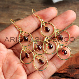 ต่างหูทำด้วยมือเงินสเตอร์ลิง925พร้อมพลอยโกเมนสีเหลืองชุบทองเพชรไข่มุก-เครื่องประดับชั้นดีของขวัญแต่งงานของผู้หญิง - Product Image 6