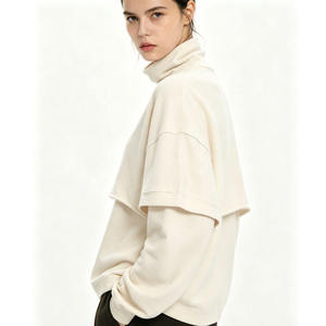 Women's Black Oversized Turtleneck Mock Neck Sweatshirt <b>Drop</b> Shoulder Long Sleeve Casual Baggy Fleece Pullover Loose Fit Soft - Product Image 2
