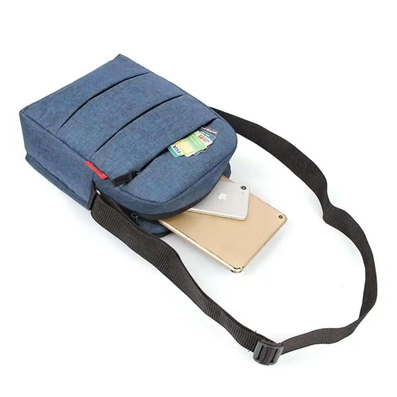 Custom Blue Cotton mini cross sling messenger bag stylish long single strip women men's lady shoulder bag with log side bago