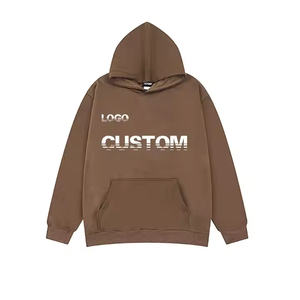 Pull-over à capuche en coton pur épais pour hommes, avec logo personnalisé, surdimensionné, motif 3D, fermeture éclair complète, style sport printemps-hiver, teint uni - Product Image 4