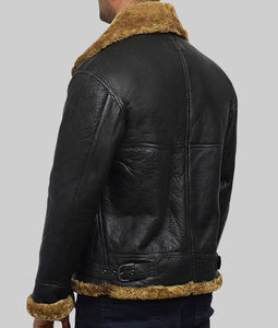 Veste pour homme en cuir d'agneau véritable, sur mesure, style B3, bombardier, aviateur, RAF, design d'hiver, pilote, finition denim, décontractée, formelle - Product Image 4