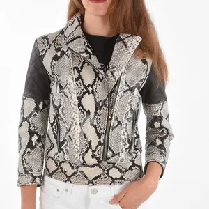 2022 Groothandel Custom Bulk Hoeveelheid Teller Python Schapen Reliëf Boffith Leather Jacket Voor Vrouwen Met Zware Ritsen