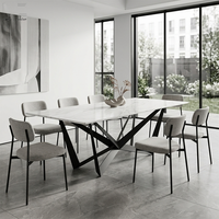 Table à manger rectangulaire moderne de luxe minimaliste, plateau en marbre, acier inoxydable, table à manger italienne complète pour salle à manger