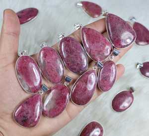 Nueva llegada 925 plata esterlina 925 plateado plata esterlina plateado colgante Rosa Rodonita bisel ajuste cabujón moda encantos - Product Image 5