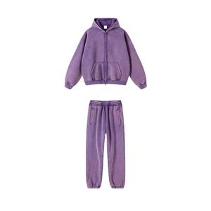 Conjunto de chándal de algodón 100% personalizado para hombre OEM al por mayor, chándal lavado con ácido de último diseño con cremallera para invierno 2026 - Product Image 4