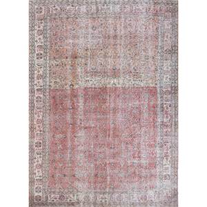 Alfombra de Lana Anudada a Mano Vintage Pae-2090 de Gran Tamaño, Diseño Floral Rojo y Naranja para Sala de Estar, Pasillo, Habitación Juvenil, Modelo Rectangular - Product Image 1