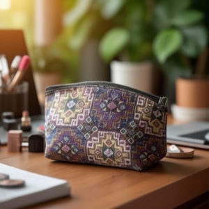 DAFNI BIG PAZAR Geometric Bohemian Digital Printing Portable Medium Capacity Makeup <b>Bag</b> Zipper Closure Tapestry Fabric for Women - Product Image 1
