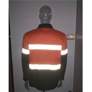 เสื้อผ้านิรภัยแบบเย็บสองสีชุดทำงานผ้าฝ้ายสีส้มและสีดำสะท้อนแสงปรับแต่งโลโก้ได้ - Product Image 4