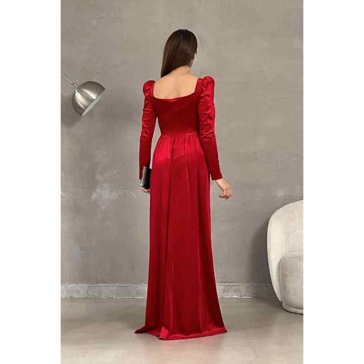 Sweetheart Neckline Flared Velvet Long Dress Red
