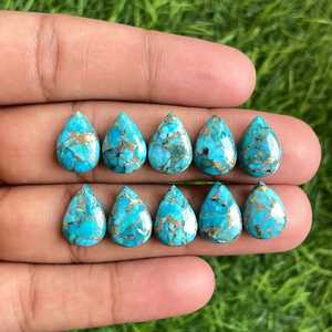 Bleu cuivre Turquoise poire forme Cabochon 10x14mm Lot de pierres précieuses en vrac pour la fabrication de bijoux anneau pendentif Bracelet - Product Image 1