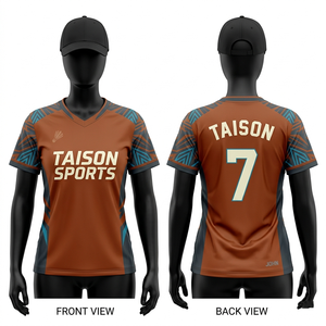 เสื้อแบดมินตันหญิง 185 GSM ผ้าโพลีเอสเตอร์ซับเหงื่อ สีน้ำตาล เทา น้ำเงิน ลายกราฟิก ปักโลโก้ตามสั่ง เสื้อผ้ากีฬา - Product Image 1