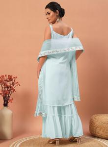 Dernier costume indien Sharara pour femmes Costume brodé élégant avec tenue traditionnelle de fête et de mariage Dupatta - Product Image 6