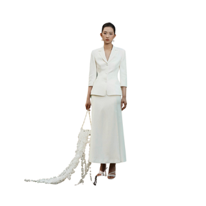 Elegante blanco 73% poliéster 17% rayón 10% Spandex HANI Falda larga diseño faldas para mujer Falda larga con chaqueta elegante - Product Image 1