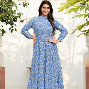 Vestido de algodón con bloque de mano indio, ropa de fiesta de verano con estampado Floral para mujer, estilo bohemio, vestido de regalo de novia personalizado a la venta - Product Image 1