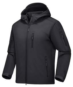 Veste polaire à capuche pour hommes, col montant, imperméable et respirant, poches zippées en toile pour la randonnée, coupe-vent - Product Image 2