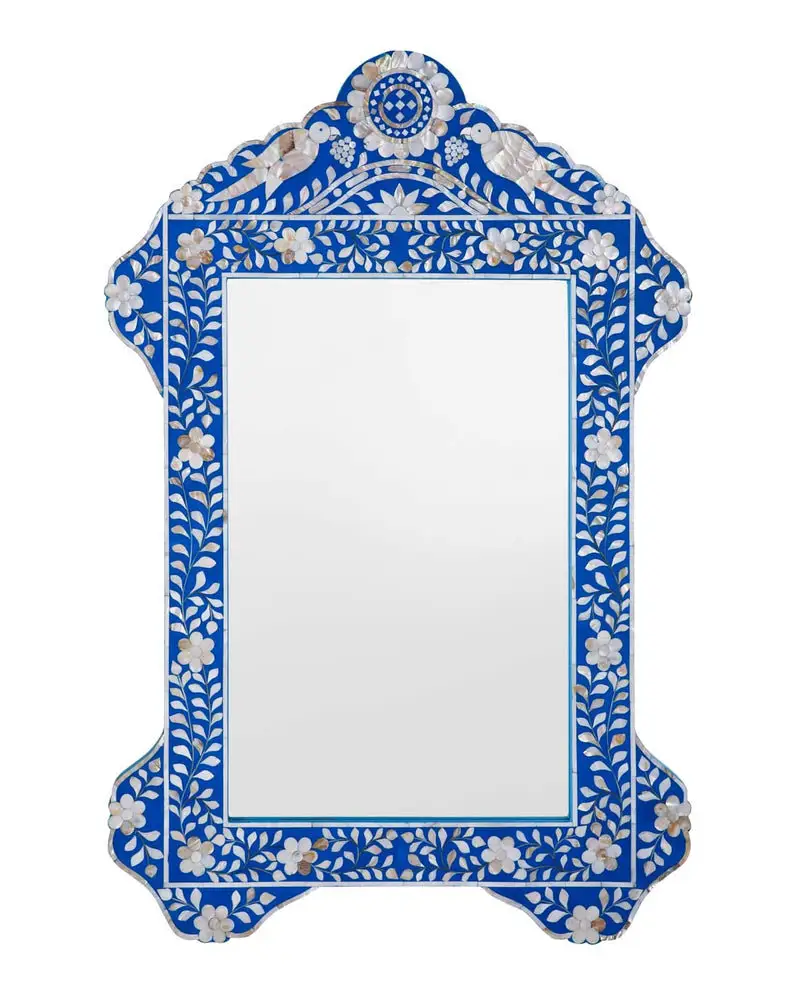 Parelmoer Spiegelframe Nieuwste Ontwerp Bot Inlay Blauwe Decoratieve Handgemaakte Ingelijste Wandspiegel