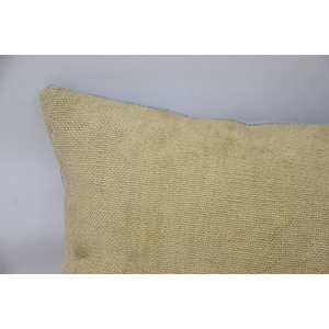 Oreiller en laine ikat brodé beige à motif rayé subtil 12x48 pouces forme vintage touffetée pour canapé literie de siège à la maison - Product Image 2