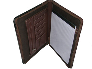 Leather Padfolio Organizer with Handle / Zipper <b>Portfolio</b> case with Notepad Holder for A4 Notepad and Your Essentials, Brown - Product Image 2