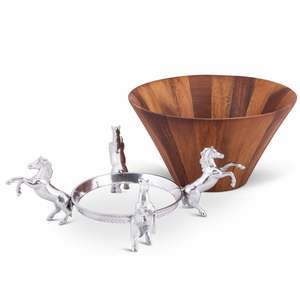 Bol de service décoratif argenté en forme de couronne brillante avec des chevaux en métal - Product Image 6