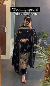 Heavy Viscose Velvet Dupatta Embroidered <b>Sequin</b> Work Solid Sweet Knee-Length Vintage <b>Top</b> Bottom Straight Silhouette Winter - Product Image 3