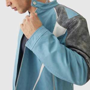 Chaqueta de cuero de motorista de manga larga con cremallera frontal para hombre, precio barato, ajuste regular, ropa de invierno de peso pesado, chaqueta de cuero para hombre - Product Image 5