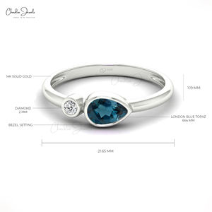 Anillo de compromiso de diamante blanco de corte redondo de 2mm de diseño clásico, oro blanco de 14K, anillo delicado de Topacio Azul de Londres, envío directo de fábrica - Product Image 4