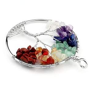 Handmade Seven Chakra Tree Life K9 Model Necklace Pendant Natural 7 Chakra Crystal Gravel Chips Colorful <b>Engraved</b> Feng Shui - Product Image 5