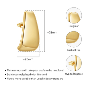 Mới Nhất 18K Vàng Mạ Thép Không Gỉ Đồ Trang Sức Mịn Không Thường Xuyên Tấm Cong Chunky Stud Tai Cho Phụ Nữ Bên Bông Tai E241583 - Product Image 3