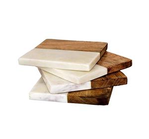 Classic Eco-Friendly Marble and <b>Wood</b> <b>Coaster</b> Set Round Customizable Made in India - Product Image 4