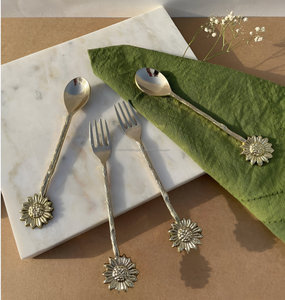 Utensilios de servicio de lujo de acero inoxidable y latón con mango de girasol-Juego de 4 piezas de alta calidad - Product Image 3