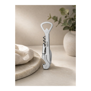 Tire-bouchon multifonction en acier inoxydable écologique argenté avec ouvre-bouteille et ouvre-boîte 4-en-1, style simple, logo personnalisable - Product Image 1