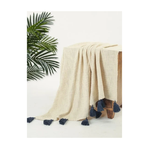 <b>Powder</b> Blue Soft Brushed Fleece Fabric Jacquard Waterproof 50x70in Smooth <b>Texture</b> GOTS India Certified Eco Cozy Daily Lounge - Product Image 1
