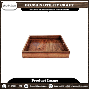 Plateau de service rond en bois avec poignée, finition laquée, couleur unie, usage résidentiel - Product Image 3