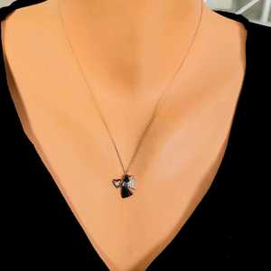 925 Sterling Silver Heart-Shaped Flying Angel Necklace with White Crystals 1.4cm Size Everyday Wear - Product Image 1