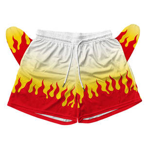 Short en maille de basket-ball à coutures de 5 pouces pour hommes de haute qualité OEM 100% polyester Logo imprimé feu style rue haute - Product Image 2