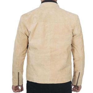 Chaqueta de cuero genuino de gamuza de camello para hombre con cuello levantado y par de chaqueta de hombre con mangas de cremallera de estilo informal o formal - Product Image 2