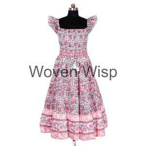 Robe en lin et coton bio pour femmes et enfants Robe moulante décontractée à imprimé floral Robe indienne longue en coton avec décoration à boutons pour femmes - Product Image 3